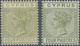 Zypern: 1882/1892, Two Mint Singles Of 4pi. Olive-green, Wmk Crown CA, The First Showing Die I, Mint - Other & Unclassified