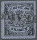 Bremen - Marken Und Briefe: 1864, 3 Gr Schwarz Auf Blaugrau Entwertet Mit L1 FRANCO, Guter Durchstic - Bremen