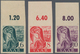 Saarland (1947/56): 1947, 6 Pf Schwarzblaugrün, 8 Pf Rot Und 10 Pf Violettpurpur Je Vom Oberrand Pos - Unused Stamps