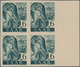 Saarland (1947/56): 1947, 6 Pf Schwarzblaugrün Im Postfrischen 4er-Block Von Rechten Rand Ungezähnt, - Unused Stamps
