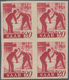 Saarland (1947/56): 1947, 20 Pf Karminrot Im Postfrischen 4er-Block Ungezähnt, Mi 880.- - Unused Stamps