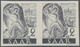 Saarland (1947/56): 1947, 2 Pf Hauer Im Waager. Paar (vorgefaltet) Ungezähnt Ohne Aufdruck Postfrisc - Unused Stamps