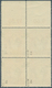 Saarland (1947/56): 1947, 6 F. Auf 24 Pfg. Als Postfrischer 4-er Block Mit Kopfstehendem Aufdruck Vo - Unused Stamps