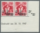 Saarland (1947/56): 1947, "5 Fr. Auf 20 Pfg. Mit Doppeltem Aufdruck Und Druckdatum", Postfrisches Ec - Unused Stamps