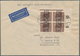 Bizone: 1948, 15 Pf Siena Arbeiter Bandaufdruck, Re. Unterer Eckrandviererblock Als MeF Auf Luftpost - Autres & Non Classés