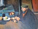 PEINTURE RÉALISME Huile Sur Toile GRAND PERE DANS CUISINE SIGNE LEFEVRE 16x38 Cm - Huiles