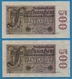 DEUTSCHES REICH 2x 500 Millionen Mark  	01.09.1923	# NF-4  034970+971    P# 110f - 500 Millionen Mark