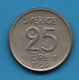 SVERIGE 25 ORE 1959 KM# 824 Gustaf VI Adolf Argent 400‰ Silver - Sweden