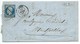 N° 14 BLEU NAPOLEON SUR LETTRE / AGEN POUR MONTPELLIER / 22 AOUT 1857 - 1849-1876: Periodo Classico