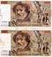 Lot De 2 Billets De 100 Francs Français Eugène Delacroix De 1993 - 100 F 1978-1995 ''Delacroix''