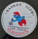 AUTOCOLLANT VINTAGE BASKET CLUB LES GUEUX REBECQUOIS SCHTROUMPFS PEYO SCHTROUMPF REBECQ BELGIQUE BASKETBALL STICKER - Autocollants