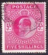 GREAT BRITAIN 1902 KEDVII 5 Shillings Bright Carmine SG263 Used CV£200 - Used Stamps