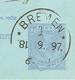 Bremen Haller Maschinen Stempel.18(KOPFSTEHEND!).9.97/ Haarlem>Amsterdam-Antwerpen>Bremen>Hamburg - Covers & Documents