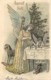Fantaisie - Ange - Carte Gaufrée - Embossed Card - Jouets - Arlequin - Cheval De Bois - Toys - Harlequin - Wood Horse - Angels