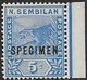 Negri Sembilan, 1893, Tiger, 5 Cents Blue, Opt SPECIMEN,marginal Copy MNH ** - Negri Sembilan