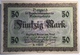 Memel 1922 50 Mark Ro.852a UNC- Notgeld Handelskammer Memelgebiet(Geldschein Russia Banknote Billet France Lithuania - Primera Guerra Mundial