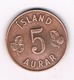 5 AURAR 1966 IJSLAND /5228/ - Islande