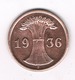 2 PFENNIG 1936 F DUITSLAND /5266/ - 2 Reichspfennig