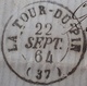 DF40266/228 - ✉️ De LA TOUR DU PIN (Isère) Du 22 SEPTEMBRE 1864 à VOIRON (Isère) - TAXE De 30c - 1849-1876: Période Classique
