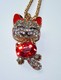 SUPERBE CHAINE DOREE ET PENDENTIF CHAT STRASS PERLE ROUGE   // NEUVE - Colliers/Chaînes