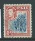 Fiji 1938 - 1955 KGVI Definitives 5d Blue Canes Attractive Used , Diagonal Crease - Fiji (...-1970)