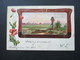 Österreich 1902 Zierkarte / Künstlerkarte Mit Blumen Und Bilderrahmen Landschaft / Sonnenuntergang - Briefe U. Dokumente