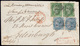 India 1858 Single Weight Letter F.w. 1854 2a Green Imperf Pair With Scarce Framelines And QV ½a Blue Pair, Each Tied By  - ...-1852 Prephilately