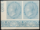 India 1856-64 QV ½a Blue, Variety Imperf Bottom Right Marginal Pair Showing Sheet Ornaments On Bottom And Sheet Inscript - ...-1852 Préphilatélie