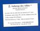 Carte De Restaurant AUBERGE Des ALLIES SELESTAT 67 - Other & Unclassified