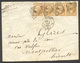 24) N°13 Sur Lettre. Bande De 4 TP - 1853-1860 Napoléon III