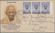 Indien: 1948, FDC, GANDHI 3 1/2 A. Strip Of Three On Illustrated Gandhi First Day Cover To England. - 1854 Compañia Británica De Las Indias