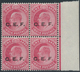 Indien - Indische Polizeitruppen: India, C.E.F., 1905/11, 1 Anna Carmine, A Marginal Block Of 4, Var - Militärpostmarken