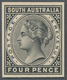 Südaustralien: 1899, Queen Victoria 4 Pence Black On Cardboard Paper, Unused Tie Proof Without Gum I - Cartas & Documentos