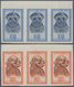 Belgisch-Kongo: 1949, African Art 3 Franc And 6,50 Franc Imperforated In Strip Of Three - Sonstige & Ohne Zuordnung