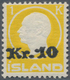 Island: 1924, King Frederik VIII 1 Kr. Yellow With "Kr. 10" Overprint Mnh. (Mi€900,-). - Sonstige & Ohne Zuordnung