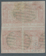 Spanien: 1854, 2 Rs. Red, Block Of Four, Horizontal Fold. Cancelled With Grid-postmark. ÷ 1854, 6 Cu - Covers & Documents