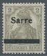 Deutsche Abstimmungsgebiete: Saargebiet: 1920, "2 Pfg. Germania/Sarre Mit Aufdruck In Type II", Unge - Briefe U. Dokumente