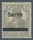 Deutsche Abstimmungsgebiete: Saargebiet: 1920, "2 Pfg. Germania/Sarre Mit Aufdruck In Type II", Unge - Brieven En Documenten