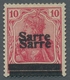 Deutsche Abstimmungsgebiete: Saargebiet: 1920, "10 Pfg. Germania/Sarre Mit Doppeltem Aufdruck", Unge - Briefe U. Dokumente