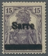 Deutsche Abstimmungsgebiete: Saargebiet: 1920, "15 Pfg. Germania/Sarre Mit Doppeltem Aufdruck", Unge - Lettres & Documents