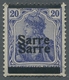 Deutsche Abstimmungsgebiete: Saargebiet: 1920, "20 Pfg. Germania/Sarre Mit Doppeltem Aufdruck", Unge - Briefe U. Dokumente