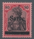 Deutsche Abstimmungsgebiete: Saargebiet: 1920, "80 Pfg. Germania/Sarre Mit Aufdruck In Type I Und Au - Lettres & Documents