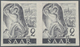 Saarland (1947/56): 1947, 2 Pf Hauer Im Waager. Paar (vorgefaltet) Ungezähnt Ohne Aufdruck Postfrisc - Autres & Non Classés