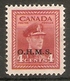 CANADA 1949 4c O.H.M.S. OFFICIAL SG O165 MOUNTED MINT Cat £7 - Overprinted