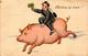 Pigs, Chimney Sweeper Riding On A Big Pig, New Year, Old Postcard - Pigs