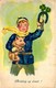 Pigs, Boy Holding A Pig In His Arms, New Year, Old Postcard - Pigs