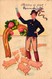 Pigs, Drinking Man With A Bunch Of Little Pigs, New Year, Old Postcard - Schweine