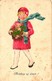 Pigs, Girl Carrying A Little Pig In A Basket, New Year, Old Postcard - Pigs