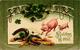 Pigs, Two Little Pigs With Coins, Clovers And Horseshoes, New Year, Old Postcard - Pigs