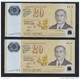 Pair Of 2 Pcs. 2007 SINGAPORE BRUNEI  POLYMER $20 Running Number CURRENCY BANKNOTE (#66) - Singapour